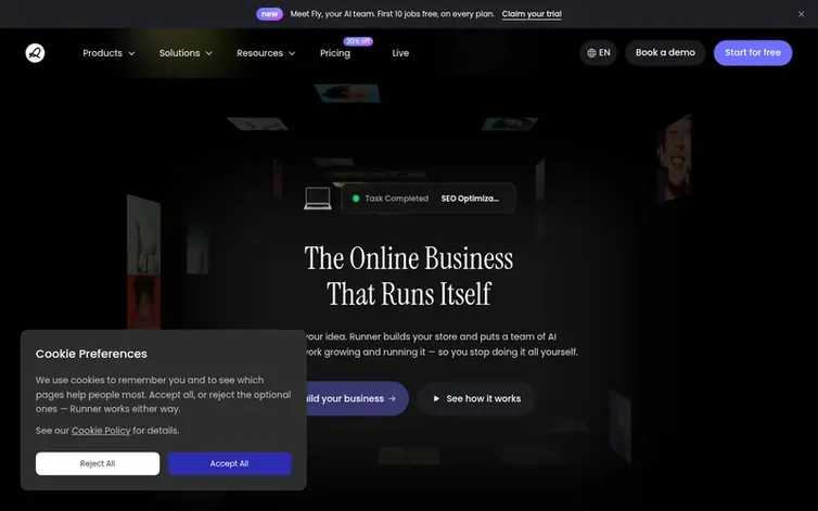 Screenshot of the Runner AI homepage