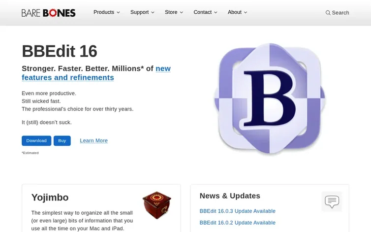 Screenshot of the Bare Bones Software homepage