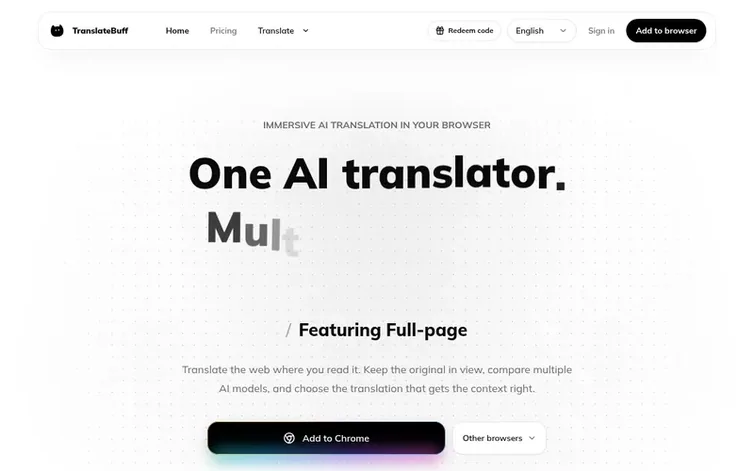 Screenshot of the TranslateBuff homepage