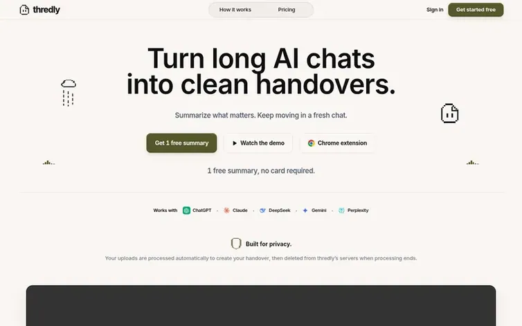 Screenshot of the thredly homepage