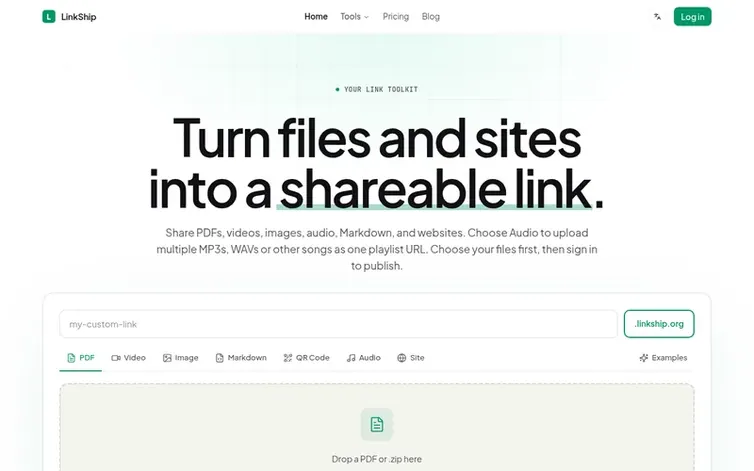 Screenshot of the LinkShip homepage