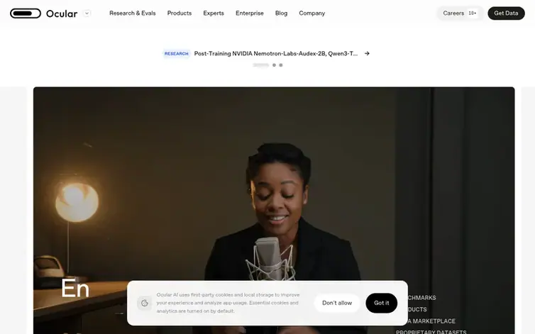 Screenshot of the Ocular AI homepage