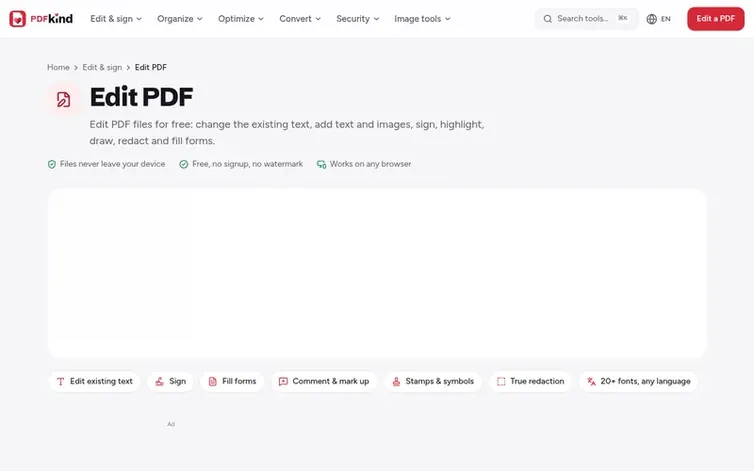 Screenshot of the PDFkind homepage
