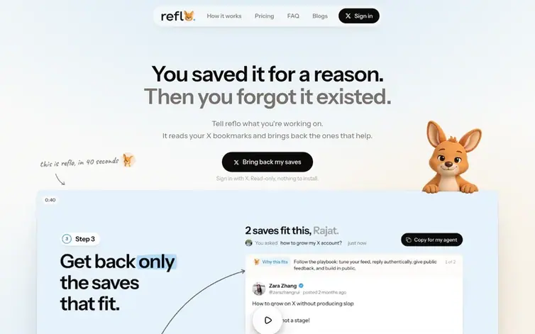 Screenshot of the reflo homepage