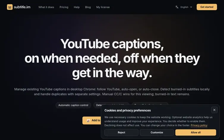 Screenshot of the subtitle.im homepage