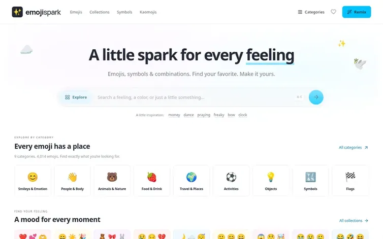Screenshot of the EmojiSpark homepage