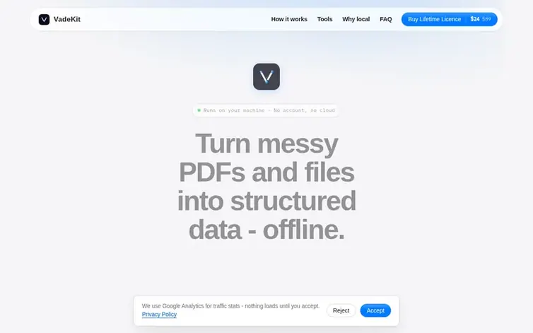 Screenshot of the VadeKit homepage