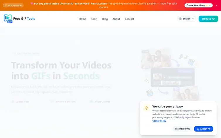Screenshot of the Free GIF Tools homepage