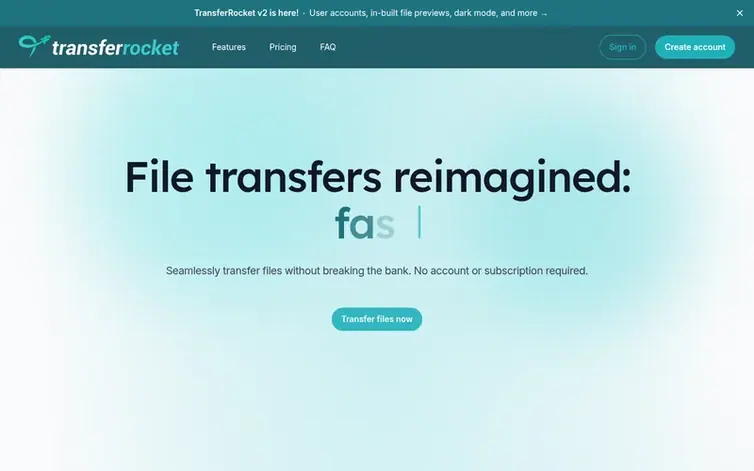 Screenshot of the TransferRocket homepage