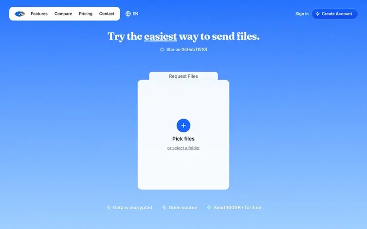 Screenshot of the Transfer.zip homepage