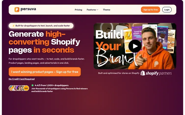 Screenshot of the Persuva homepage