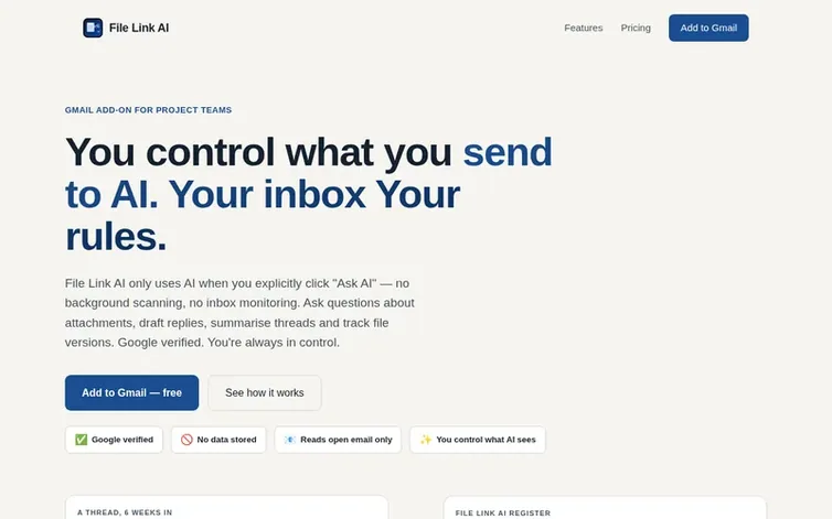 Screenshot of the File Link AI homepage