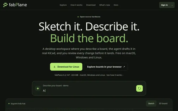 Screenshot of the fabPlane homepage