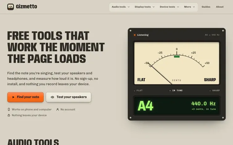 Screenshot of the Gizmetto homepage