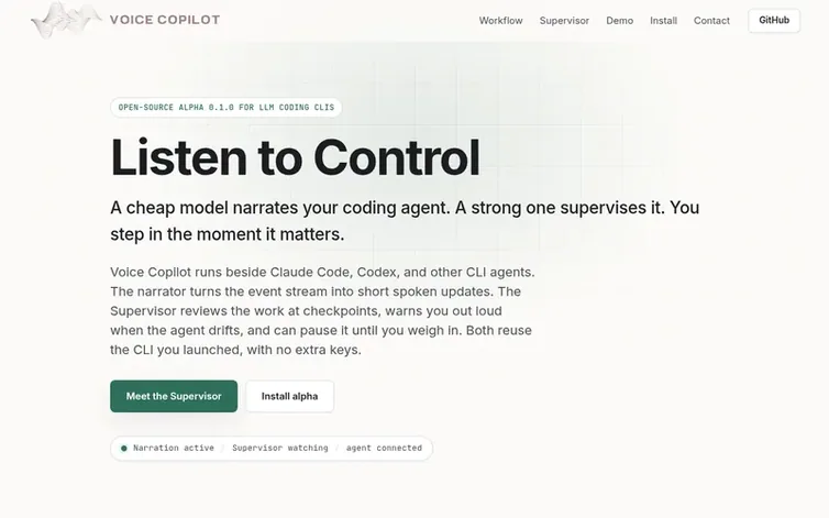 Screenshot of the Voice Copilot homepage