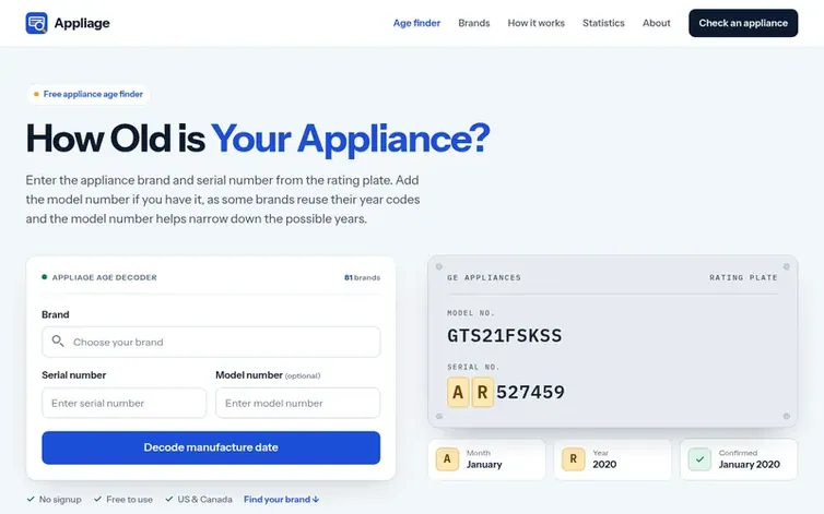 Screenshot of the Appliage homepage