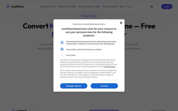 Screenshot of the MarkFlow homepage