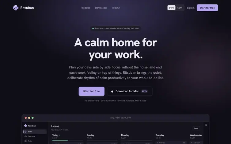Screenshot of the Ritsuban homepage