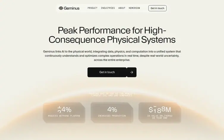 Screenshot of the Geminus homepage