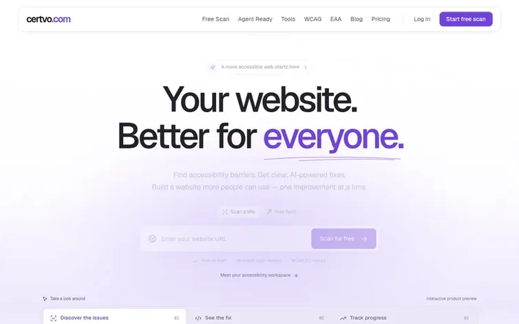 Screenshot of the Certvo homepage