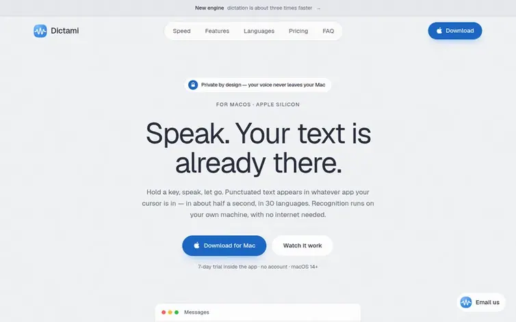Screenshot of the Dictami homepage
