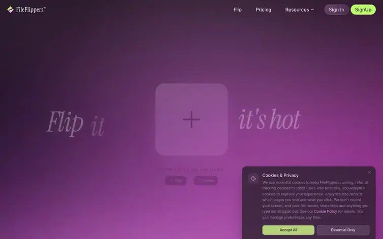 Screenshot of the FileFlippers™ homepage