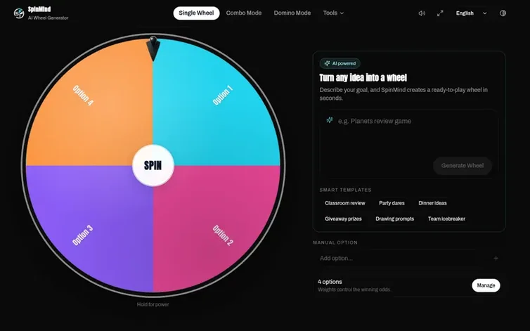 Screenshot of the SpinMind homepage