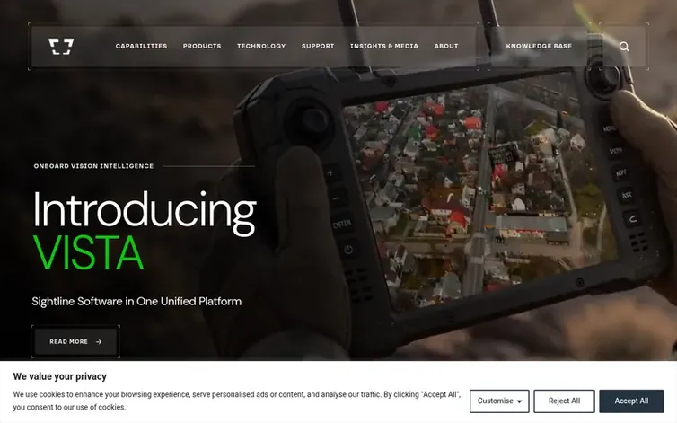 Screenshot of the Sightline Intelligence homepage