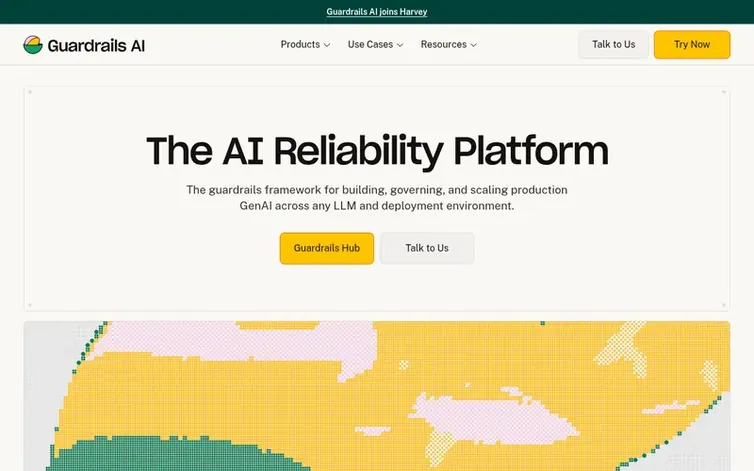 Screenshot of the Guardrails AI homepage