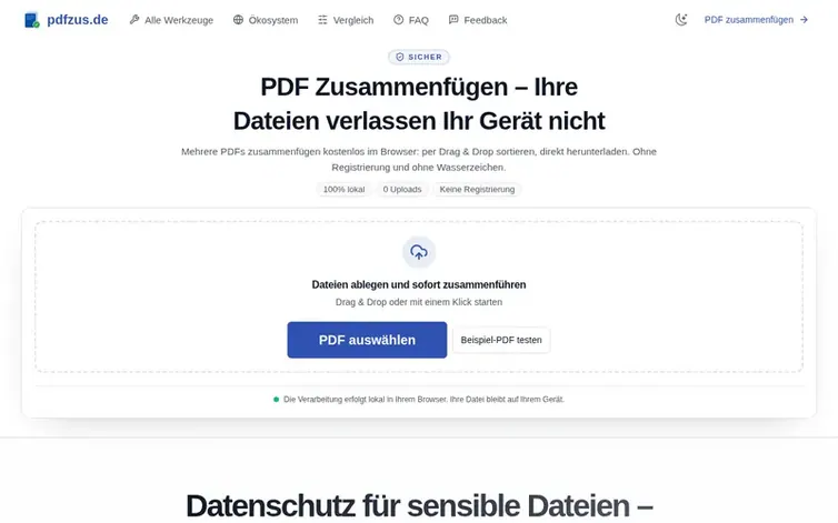 Screenshot of the pdfzus homepage