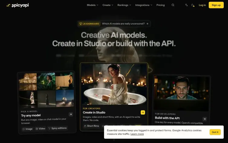 Screenshot of the SpicyAPI homepage