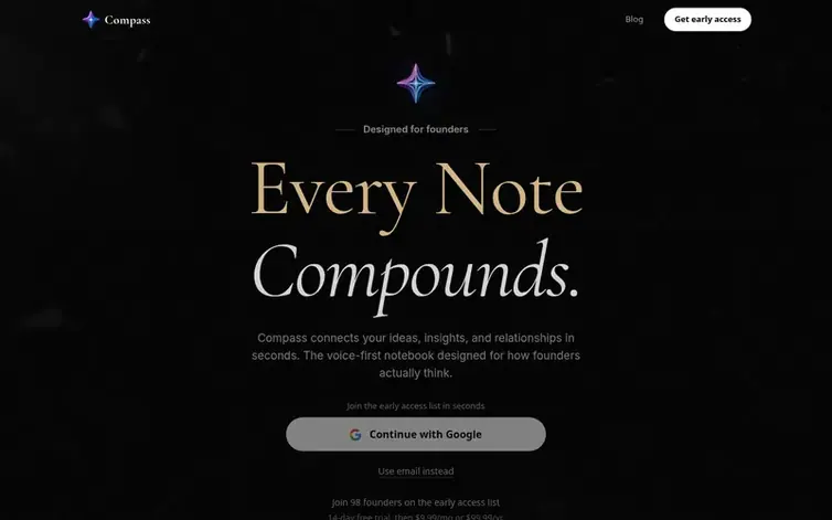 Screenshot of the Compass homepage