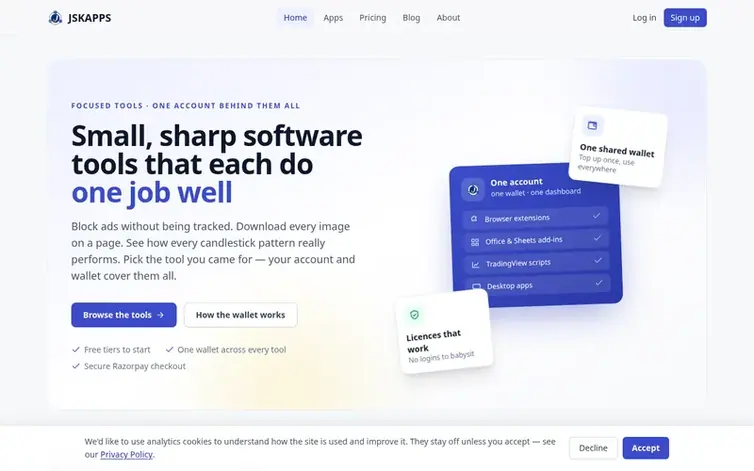 Screenshot of the JSKAPPS homepage