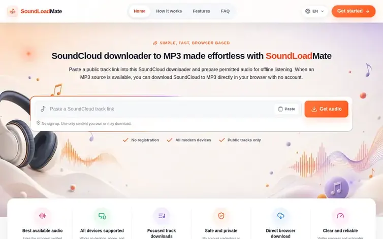 Screenshot of the SoundLoadMate homepage