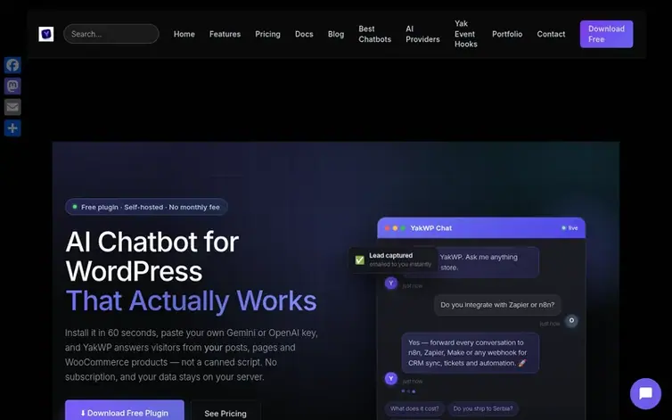 Screenshot of the YakWP homepage