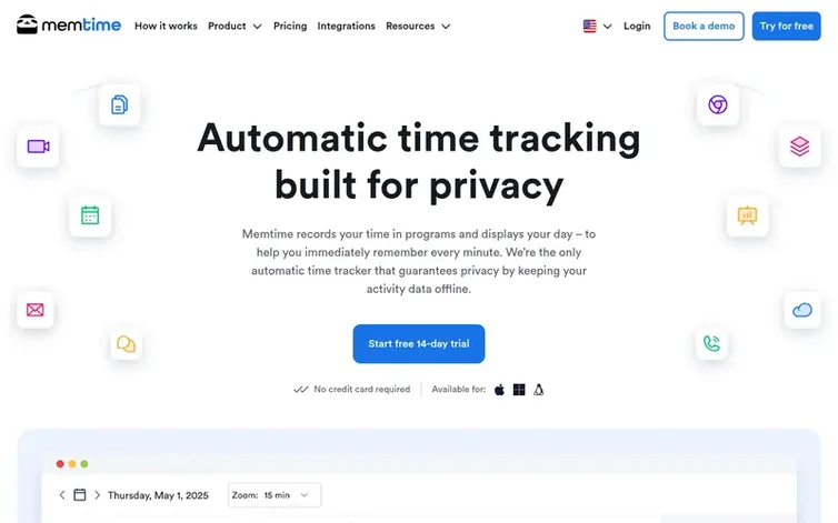 Screenshot of the Memtime homepage