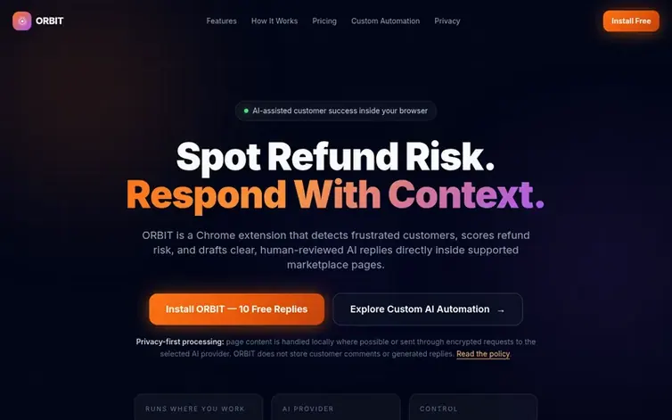 Screenshot of the ORBIT homepage