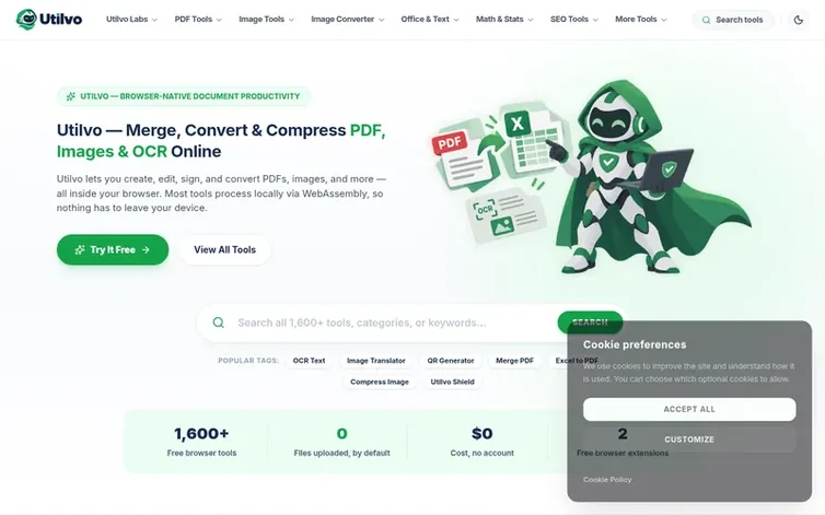 Screenshot of the Utilvo homepage