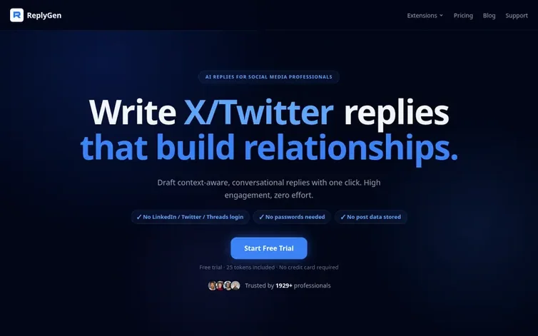 Screenshot of the ReplyGen homepage