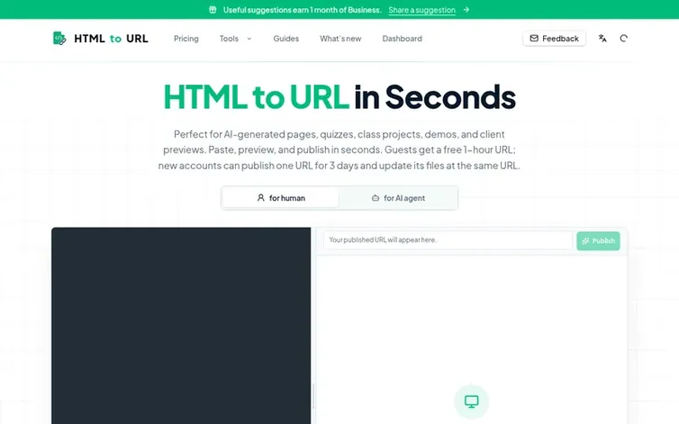 Screenshot of the HTML to URL homepage