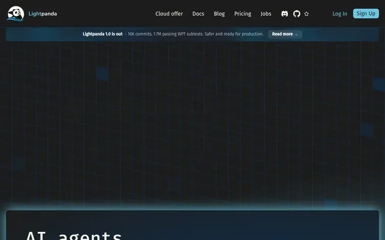 Screenshot of the Lightpanda homepage