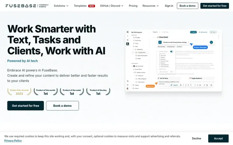 Screenshot of the FuseBase homepage