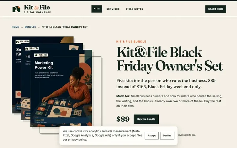 Screenshot of the Kit & File homepage