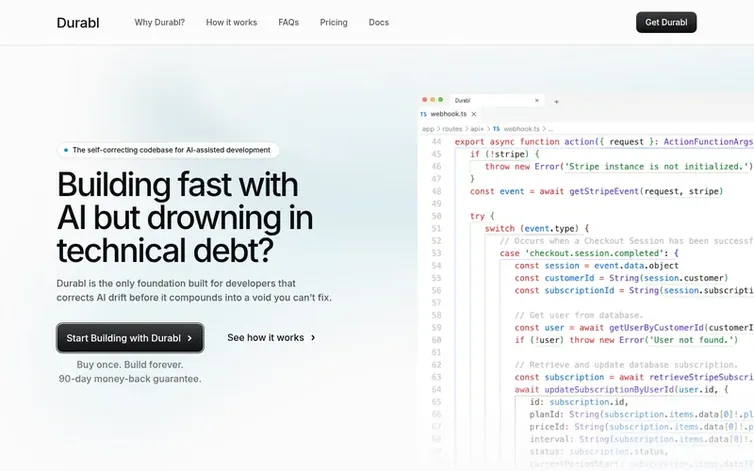 Screenshot of the Durabl homepage