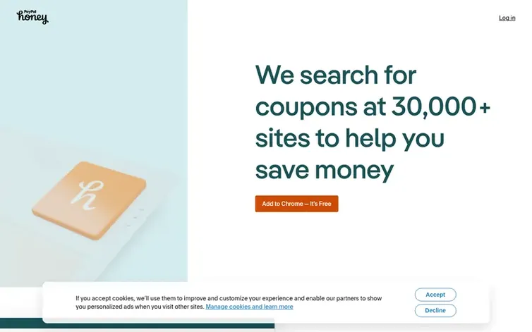 Screenshot of the Honey homepage
