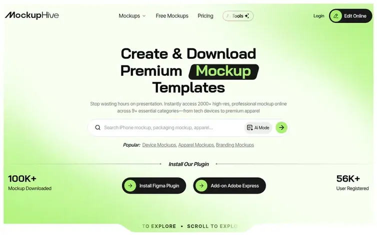Screenshot of the MockupHive homepage