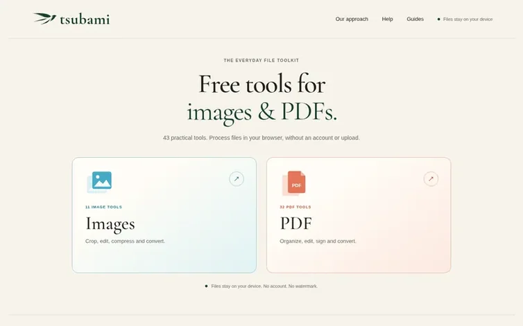 Screenshot of the Tsubami homepage