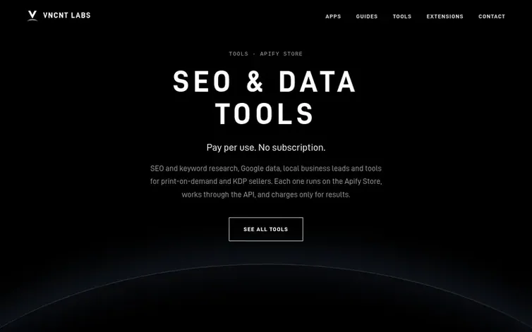 Screenshot of the VNCNT Labs homepage