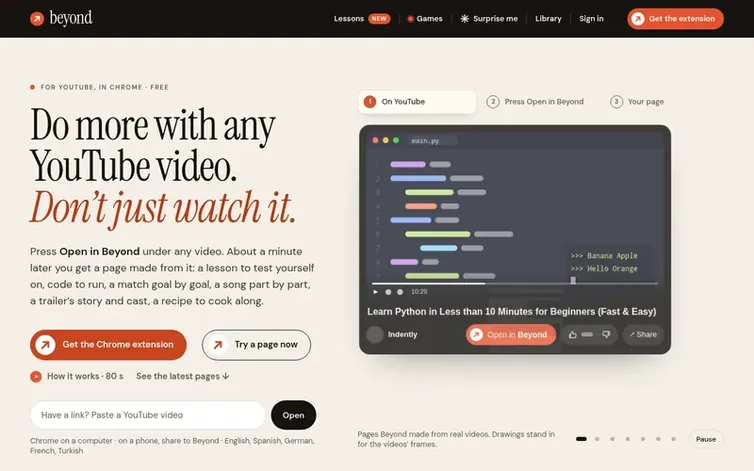 Screenshot of the Beyond homepage