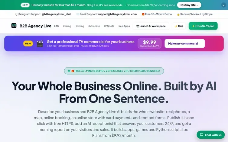Screenshot of the B2B Agency Live AI homepage